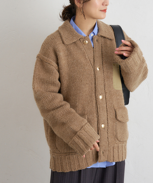 JOURNAL STANDARD（ジャーナルスタンダード）の「ローゲージニットブルゾン（カーディガン/ボレロ・レディース・ネイビー/キャメル・FREE）」の8枚目の写真