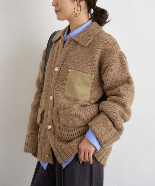 JOURNAL STANDARD（ジャーナルスタンダード）の「ローゲージニットブルゾン（カーディガン/ボレロ・レディース・ネイビー/キャメル・FREE）」の9枚目の写真