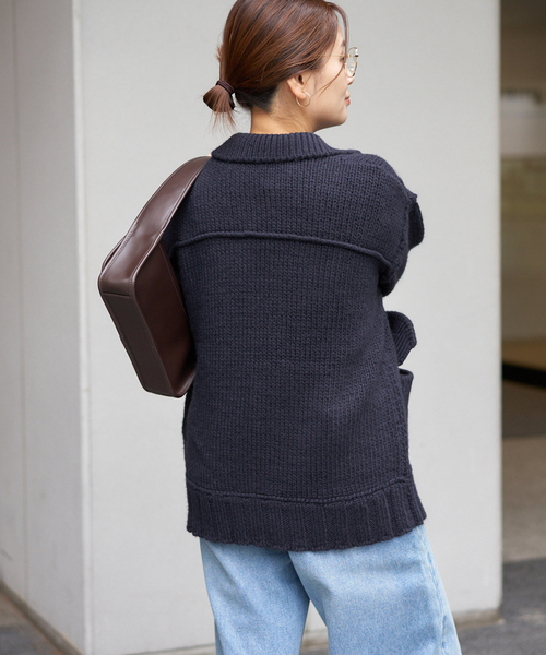 JOURNAL STANDARD（ジャーナルスタンダード）の「ローゲージニットブルゾン（カーディガン/ボレロ・レディース・ネイビー/キャメル・FREE）」の14枚目の写真