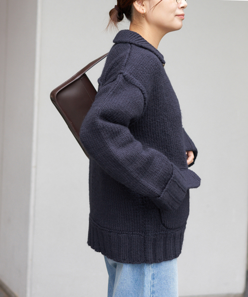 JOURNAL STANDARD（ジャーナルスタンダード）の「ローゲージニットブルゾン（カーディガン/ボレロ・レディース・ネイビー/キャメル・FREE）」の15枚目の写真