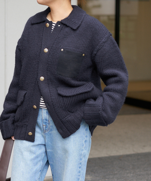 JOURNAL STANDARD（ジャーナルスタンダード）の「ローゲージニットブルゾン（カーディガン/ボレロ・レディース・ネイビー/キャメル・FREE）」の16枚目の写真