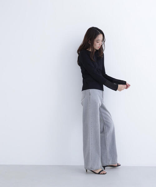 NATURAL BEAUTY BASIC（ナチュラルビューティーベーシック）の「◇シアーカフスカットソー（Tシャツ/カットソー・レディース・オフホワイト/グリーン系その他3/ブラック・FREE）」の16枚目の写真