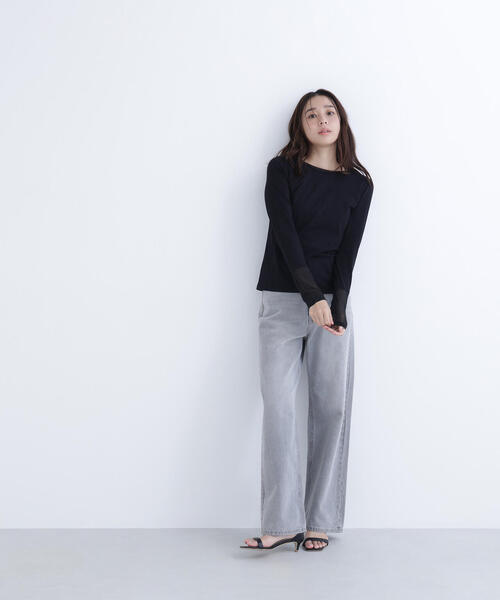 NATURAL BEAUTY BASIC（ナチュラルビューティーベーシック）の「◇シアーカフスカットソー（Tシャツ/カットソー・レディース・オフホワイト/グリーン系その他3/ブラック・FREE）」の14枚目の写真