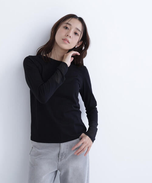 NATURAL BEAUTY BASIC（ナチュラルビューティーベーシック）の「◇シアーカフスカットソー（Tシャツ/カットソー・レディース・オフホワイト/グリーン系その他3/ブラック・FREE）」の13枚目の写真