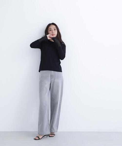 NATURAL BEAUTY BASIC（ナチュラルビューティーベーシック）の「◇シアーカフスカットソー（Tシャツ/カットソー・レディース・オフホワイト/グリーン系その他3/ブラック・FREE）」の12枚目の写真