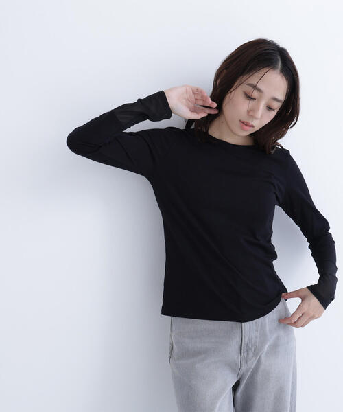 NATURAL BEAUTY BASIC（ナチュラルビューティーベーシック）の「◇シアーカフスカットソー（Tシャツ/カットソー・レディース・オフホワイト/グリーン系その他3/ブラック・FREE）」の11枚目の写真