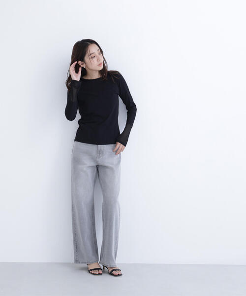 NATURAL BEAUTY BASIC（ナチュラルビューティーベーシック）の「◇シアーカフスカットソー（Tシャツ/カットソー・レディース・オフホワイト/グリーン系その他3/ブラック・FREE）」の8枚目の写真