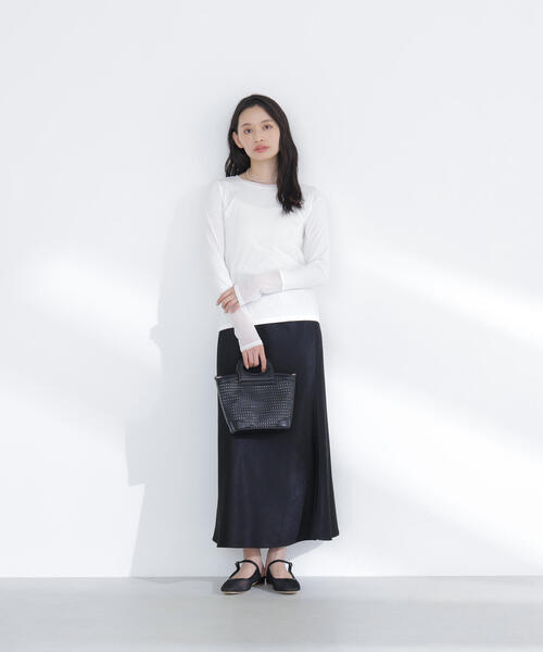 NATURAL BEAUTY BASIC（ナチュラルビューティーベーシック）の「◇シアーカフスカットソー（Tシャツ/カットソー・レディース・オフホワイト/グリーン系その他3/ブラック・FREE）」の4枚目の写真