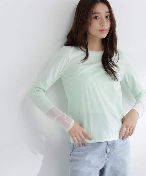 NATURAL BEAUTY BASIC（ナチュラルビューティーベーシック）の「◇シアーカフスカットソー（Tシャツ/カットソー・レディース・オフホワイト/グリーン系その他3/ブラック・FREE）」の20枚目の写真