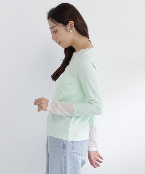 NATURAL BEAUTY BASIC（ナチュラルビューティーベーシック）の「◇シアーカフスカットソー（Tシャツ/カットソー・レディース・オフホワイト/グリーン系その他3/ブラック・FREE）」の18枚目の写真