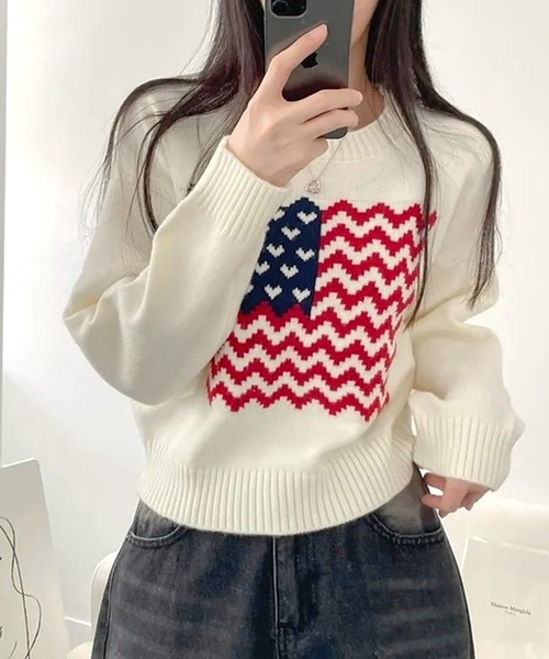 inst.ALL(インストール)の「アメリカンフラッグニットプルオーバー(ニット/セーター・レディース・ホワイト/ネイビー・M)」の13枚目の写真