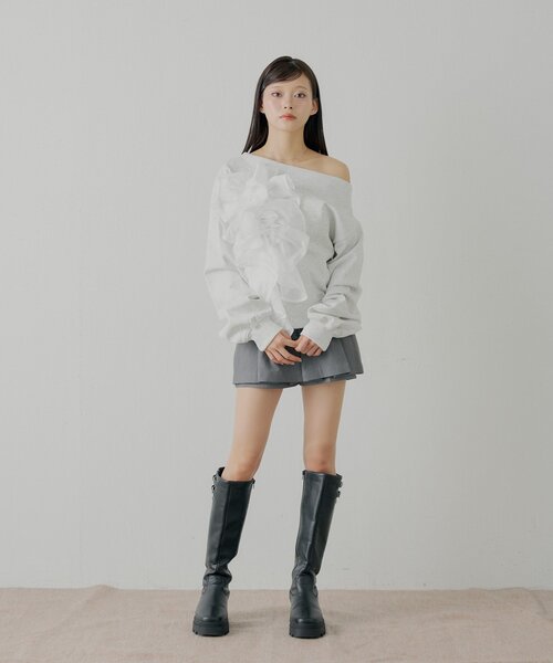 Chico（チコ）の「【SALON by Chico】ランダムチュールデザインオフショルスウェット（Tシャツ/カットソー・レディース・オートミール/ミント/ネイビー・FREE）」の7枚目の写真