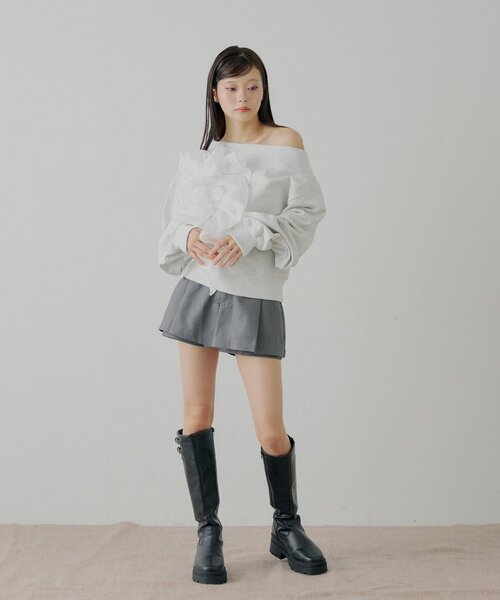 Chico（チコ）の「【SALON by Chico】ランダムチュールデザインオフショルスウェット（Tシャツ/カットソー・レディース・オートミール/ミント/ネイビー・FREE）」の11枚目の写真