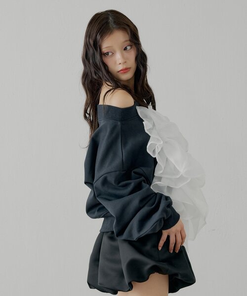 Chico（チコ）の「【SALON by Chico】ランダムチュールデザインオフショルスウェット（Tシャツ/カットソー・レディース・オートミール/ミント/ネイビー・FREE）」の13枚目の写真