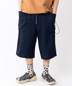 麻レーヨンガーデニングクロップドパンツ