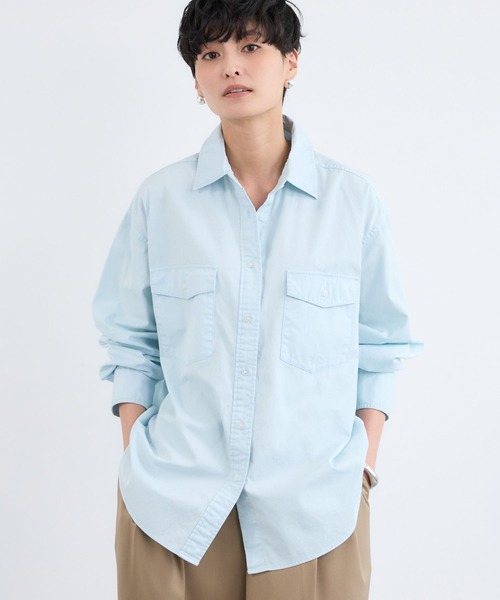 BARNYARDSTORM（バンヤードストーム）の「BARNYARDSTORM / ガーメントダイＷポケットシャツ / ハンドウォッシャブル（シャツ/ブラウス・レディース・ベージュ/ブルー・FREE）」の8枚目の写真