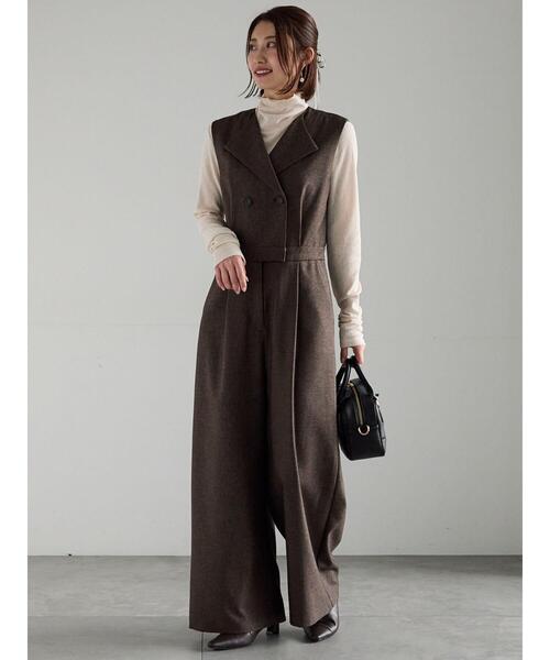 Te chichi（テチチ）の「ツイーディーダブルコンビネゾン（サロペット/オーバーオール・レディース・チャコールグレー/ブラウン・F）」の2枚目の写真