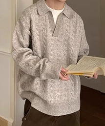 【NOWLE】ケーブル編み フェイクレイヤード スキッパーニット