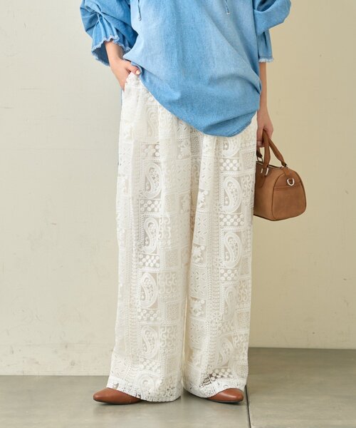 CIAOPANIC TYPY（チャオパニックティピー）の「ボタニカルワイドイージーレースパンツ（その他パンツ・レディース・ホワイト/ブラック・LARGE/MEDIUM/SMALL）」の3枚目の写真