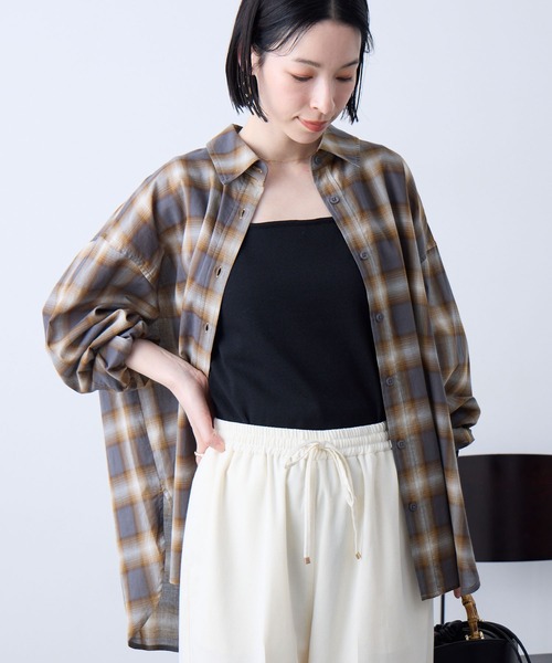 Aunely（オーネリー）の「【Aunely】洗練シアー チェックシャツ / マシンウォッシャブル＜YOSOOIシリーズ＞（シャツ/ブラウス・レディース・ブラウン/ベージュ/ネイビー/アイボリー/ブラック/ライトブルー・M/L）」の15枚目の写真