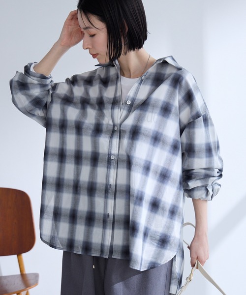 Aunely（オーネリー）の「【Aunely】洗練シアー チェックシャツ / マシンウォッシャブル＜YOSOOIシリーズ＞（シャツ/ブラウス・レディース・ブラウン/ベージュ/ネイビー/アイボリー/ブラック/ライトブルー・M/L）」の16枚目の写真