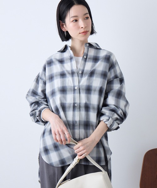 Aunely（オーネリー）の「【Aunely】洗練シアー チェックシャツ / マシンウォッシャブル＜YOSOOIシリーズ＞（シャツ/ブラウス・レディース・ブラウン/ベージュ/ネイビー/アイボリー/ブラック/ライトブルー・M/L）」の18枚目の写真