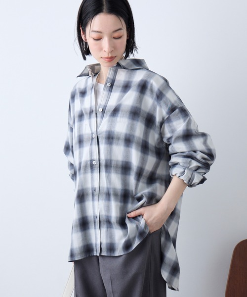 Aunely（オーネリー）の「【Aunely】洗練シアー チェックシャツ / マシンウォッシャブル＜YOSOOIシリーズ＞（シャツ/ブラウス・レディース・ブラウン/ベージュ/ネイビー/アイボリー/ブラック/ライトブルー・M/L）」の21枚目の写真