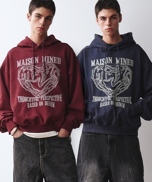 ALAND(エーランド)の「MAISON MINED/DOODLEハートフーディー(パーカー・メンズ・グレー/ボルドー/ネイビー・LARGE/MEDIUM)」の4枚目の写真