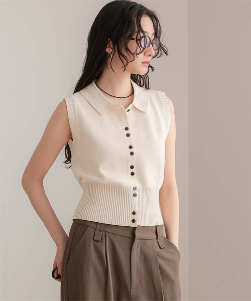 miette(ミエット)の「ダブルボタン襟付きノースリーブニット(ニット/セーター・レディース・チャコール/ブラック/アイボリー・M/S/L)」の8枚目の写真