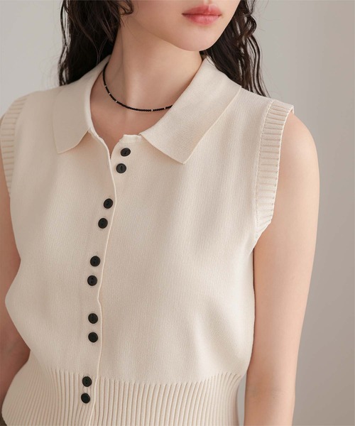 miette(ミエット)の「ダブルボタン襟付きノースリーブニット(ニット/セーター・レディース・チャコール/ブラック/アイボリー・M/S/L)」の9枚目の写真