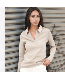 Ribbed Collar T-shirt _Beige