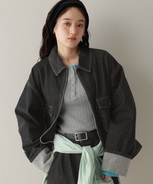 RAGEBLUE | ステッチデザイン/ロールアップジップデニムブルゾン/セットアップ対応(デニムジャケット)