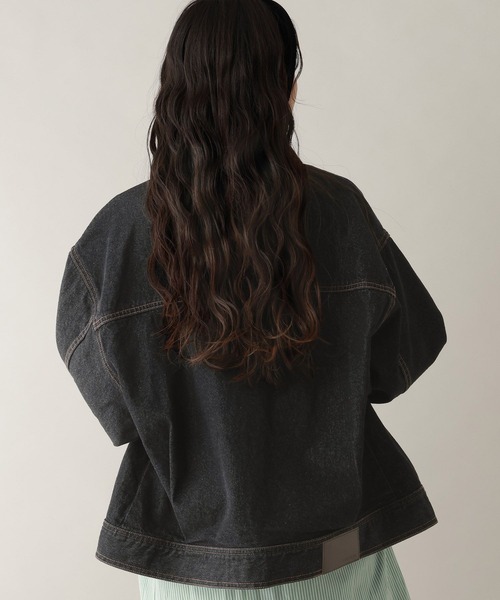 RAGEBLUE（レイジブルー）の「ステッチデザイン/ロールアップジップデニムブルゾン/セットアップ対応（デニムジャケット・レディース・ブルー/ブラック・FREE）」の8枚目の写真