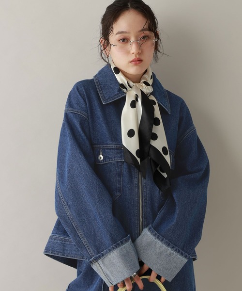 RAGEBLUE（レイジブルー）の「ステッチデザイン/ロールアップジップデニムブルゾン/セットアップ対応（デニムジャケット・レディース・ブルー/ブラック・FREE）」の12枚目の写真