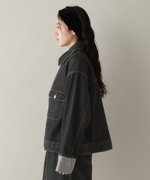 RAGEBLUE（レイジブルー）の「ステッチデザイン/ロールアップジップデニムブルゾン/セットアップ対応（デニムジャケット・レディース・ブルー/ブラック・FREE）」の13枚目の写真