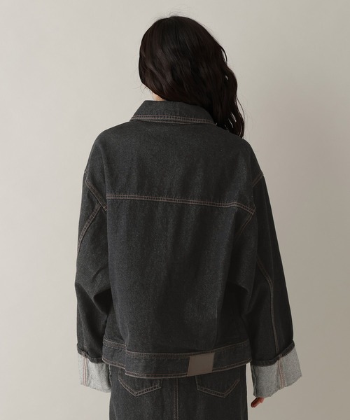 RAGEBLUE（レイジブルー）の「ステッチデザイン/ロールアップジップデニムブルゾン/セットアップ対応（デニムジャケット・レディース・ブルー/ブラック・FREE）」の14枚目の写真