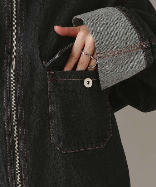 RAGEBLUE（レイジブルー）の「ステッチデザイン/ロールアップジップデニムブルゾン/セットアップ対応（デニムジャケット・レディース・ブルー/ブラック・FREE）」の18枚目の写真