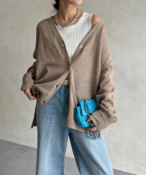 DouDou（ドゥドゥ）の「【WEB限定】ペーパーヤーン前後2WAYカーディガン（カーディガン/ボレロ・レディース・ブルー/ブラック/ベージュ・FREE）」の2枚目の写真