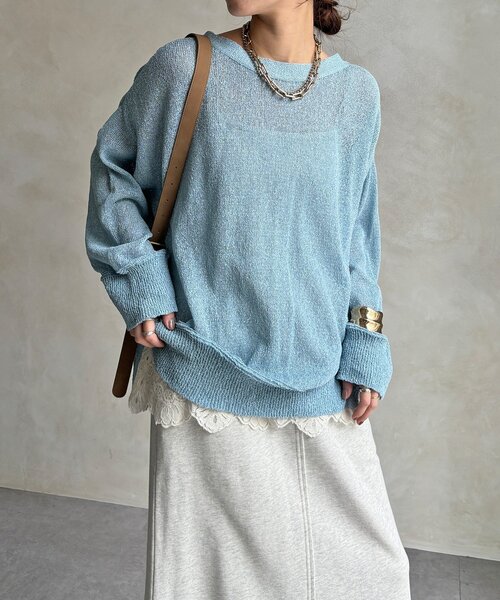 DouDou（ドゥドゥ）の「【WEB限定】ペーパーヤーン前後2WAYカーディガン（カーディガン/ボレロ・レディース・ブルー/ブラック/ベージュ・FREE）」の3枚目の写真