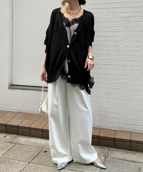 DouDou（ドゥドゥ）の「【WEB限定】ペーパーヤーン前後2WAYカーディガン（カーディガン/ボレロ・レディース・ブルー/ブラック/ベージュ・FREE）」の4枚目の写真