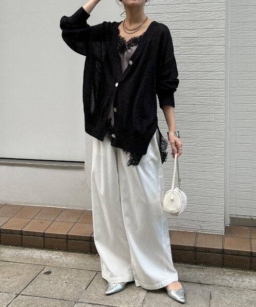 DouDou（ドゥドゥ）の「【WEB限定】ペーパーヤーン前後2WAYカーディガン（カーディガン/ボレロ・レディース・ブルー/ブラック/ベージュ・FREE）」の5枚目の写真