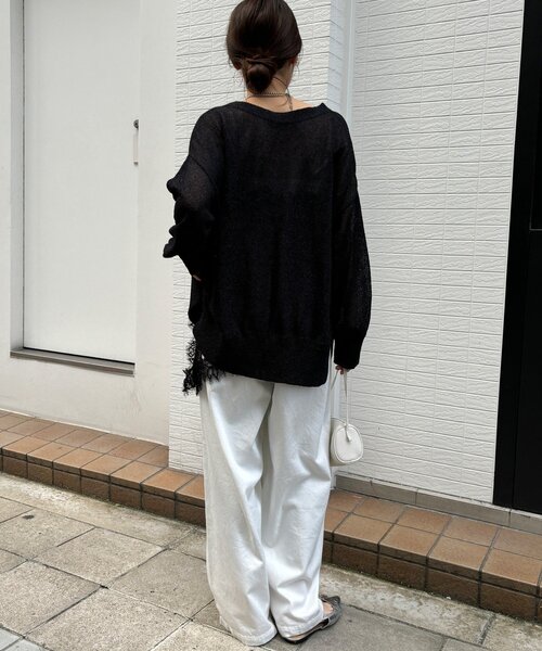 DouDou（ドゥドゥ）の「【WEB限定】ペーパーヤーン前後2WAYカーディガン（カーディガン/ボレロ・レディース・ブルー/ブラック/ベージュ・FREE）」の8枚目の写真