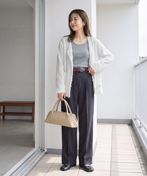 STYLE DELI(スタイルデリ)の「【訳あり】フリンジライトジャケット(ノーカラージャケット・レディース・ホワイト/ブラック・FREE)」の2枚目の写真