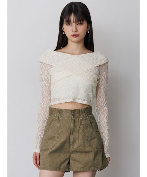 MURUA（ムルーア）の「レースカシュクールオフショルトップス（Tシャツ/カットソー・レディース・ブラウン/ブラック/アイボリー・FREE）」の8枚目の写真