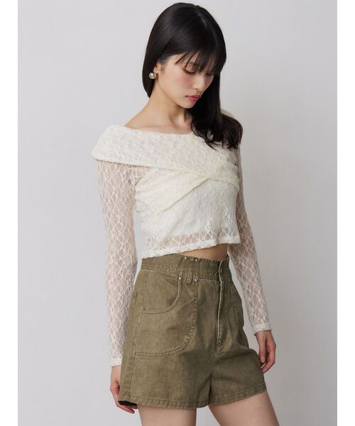 MURUA（ムルーア）の「レースカシュクールオフショルトップス（Tシャツ/カットソー・レディース・ブラウン/ブラック/アイボリー・FREE）」の9枚目の写真