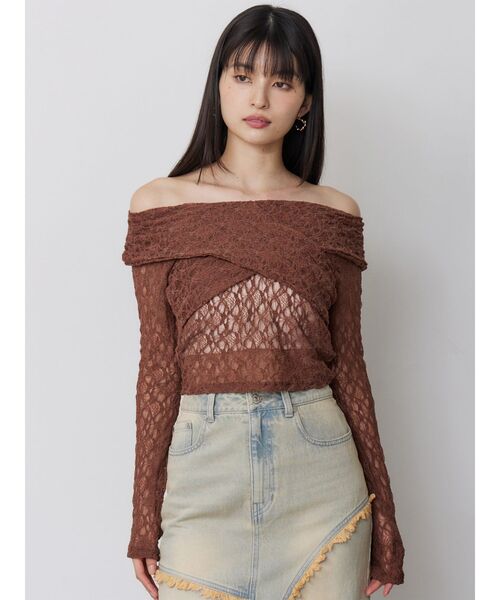 MURUA（ムルーア）の「レースカシュクールオフショルトップス（Tシャツ/カットソー・レディース・ブラウン/ブラック/アイボリー・FREE）」の15枚目の写真