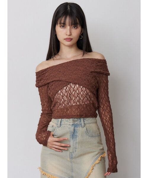 MURUA（ムルーア）の「レースカシュクールオフショルトップス（Tシャツ/カットソー・レディース・ブラウン/ブラック/アイボリー・FREE）」の17枚目の写真