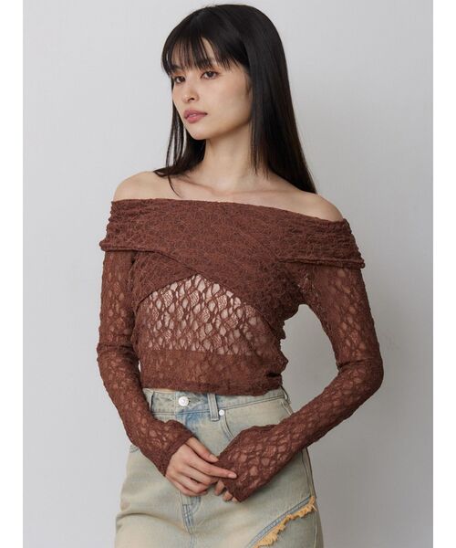 MURUA（ムルーア）の「レースカシュクールオフショルトップス（Tシャツ/カットソー・レディース・ブラウン/ブラック/アイボリー・FREE）」の18枚目の写真