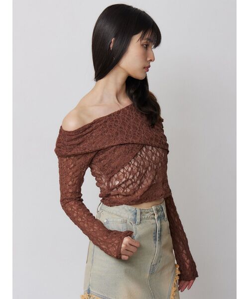 MURUA（ムルーア）の「レースカシュクールオフショルトップス（Tシャツ/カットソー・レディース・ブラウン/ブラック/アイボリー・FREE）」の19枚目の写真