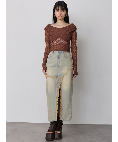 MURUA（ムルーア）の「レースカシュクールオフショルトップス（Tシャツ/カットソー・レディース・ブラウン/ブラック/アイボリー・FREE）」の21枚目の写真